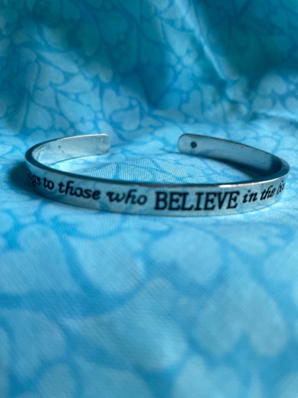 BELIEVE Inscription Silver Inspirational Cuff Bracelet